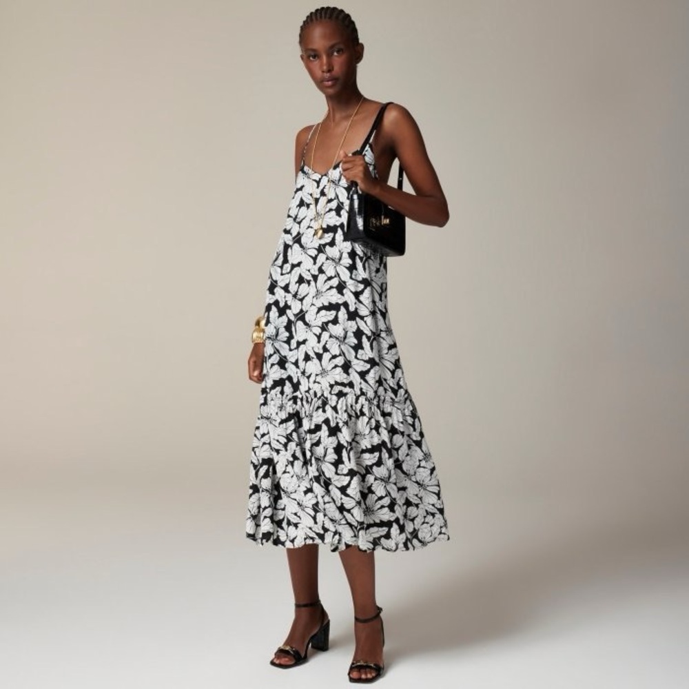 J. CREW COLLECTION Tiered drapey dress in black/white floral, size M